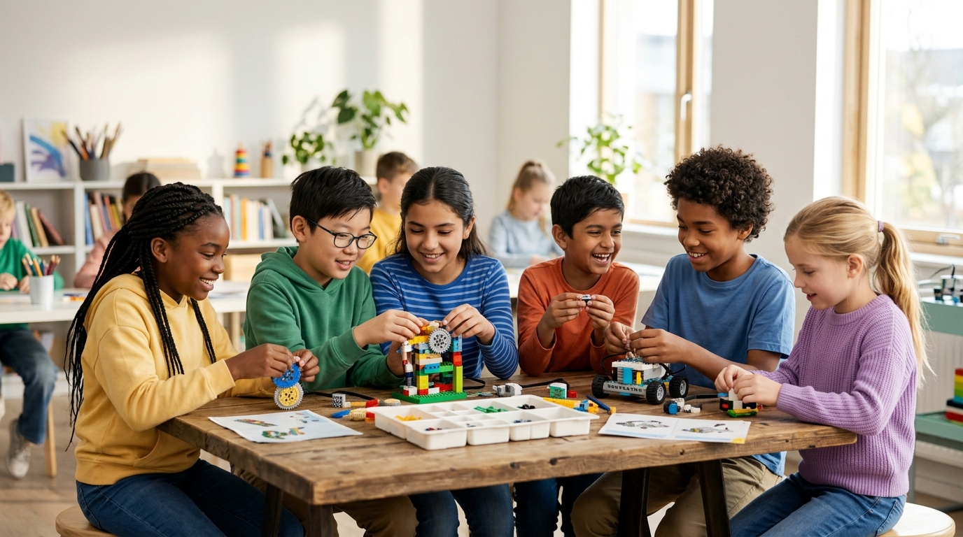 Children learning social skills together in a group setting